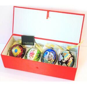 Joan Rivers Glass Easter Egg Set 4 Russian Ornaments 4" Jeweled Swan Butterflies